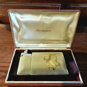 Vintage Elgin American Lite-O-Matic Gold Lighter and Case Set
